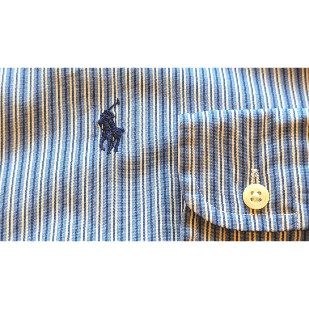 Ralph Lauren Button Down Shirt Men's XL Blue Striped w/Blue Polo Pony Custom Fit